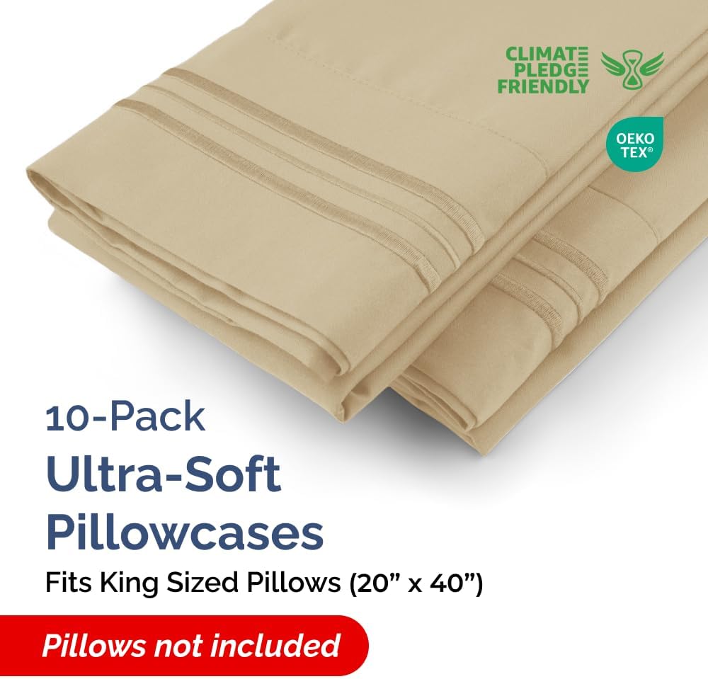 CGKUnlimited King Pillow Cases Set of 10 - Ultra Soft Hotel Quality Pillowcase Covers - Comfy & Wrinkle Free - Shrink, Stain and Fade Resis…