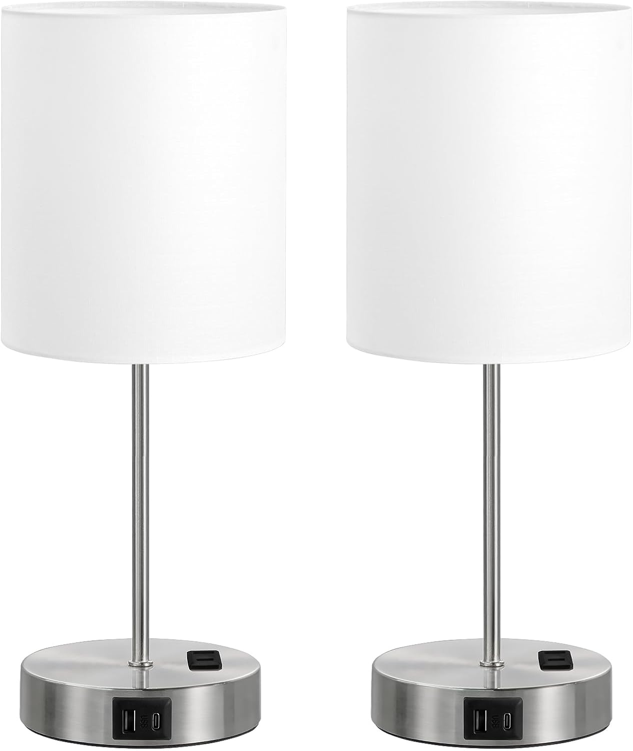 Fenmzeelighting White Touch Lamps for Nightstand Set of 2 - Bedside Table Lamp for Bedroom with Dual USB Ports & AC Outlet, 3-Way Dimmable…