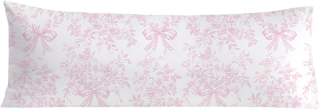 Chinoiserie Pink and White Floral 20x54 Body Pillow Cover, Chinoiserie Decor, Pink Coquette Bow Flowers Grand Millenial Decorative Long…