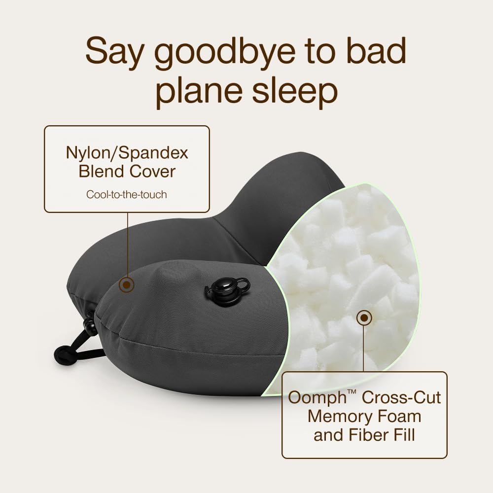 Coop Home Goods AirJustable Travel Neck Pillow, Inflatable, Adjustable Support for Neck & Chin, Compact, Soft Memory Foam Comfort…