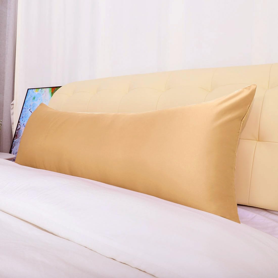 uxcell Body Pillow Cover, 20x54 Inch Gold Silky Satin Body Pillowcases for Hair and Skin, Soft Cooling Smooth Pillow Case with Envelope…