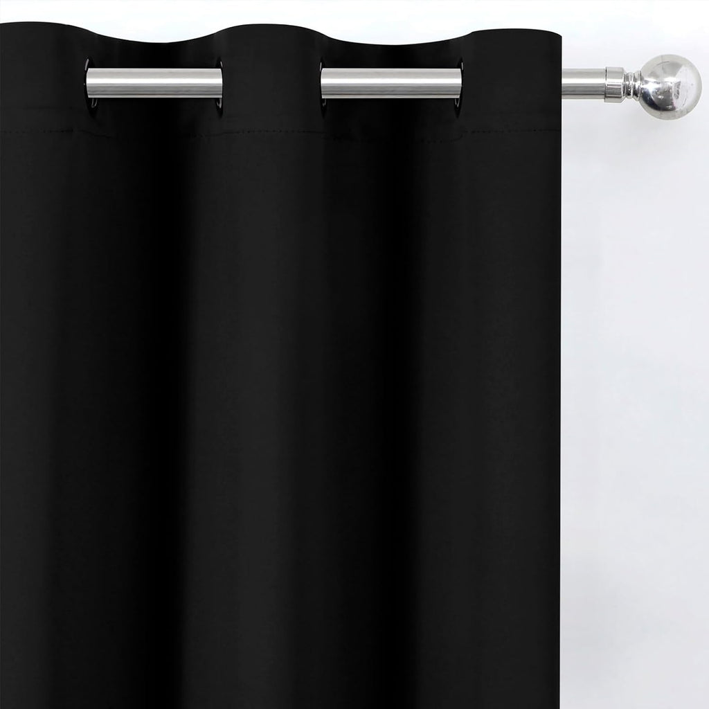 Lemomo Blackout Curtains 52 x 90 Inch Long Black Curtains Set of 2 Panels Room Darkening Curtains for Bedroom and Living Room 90 Inch Black