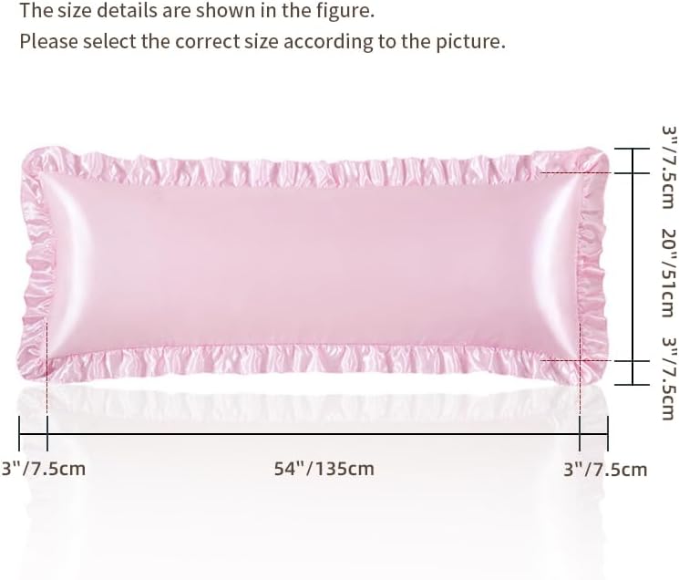HommxJF Pink Satin Pillowcases Body Pillow for Hair and Skin, Pink Body Pillow Silk Pillowcase with Envelope Closure Princess Room Decoratio…