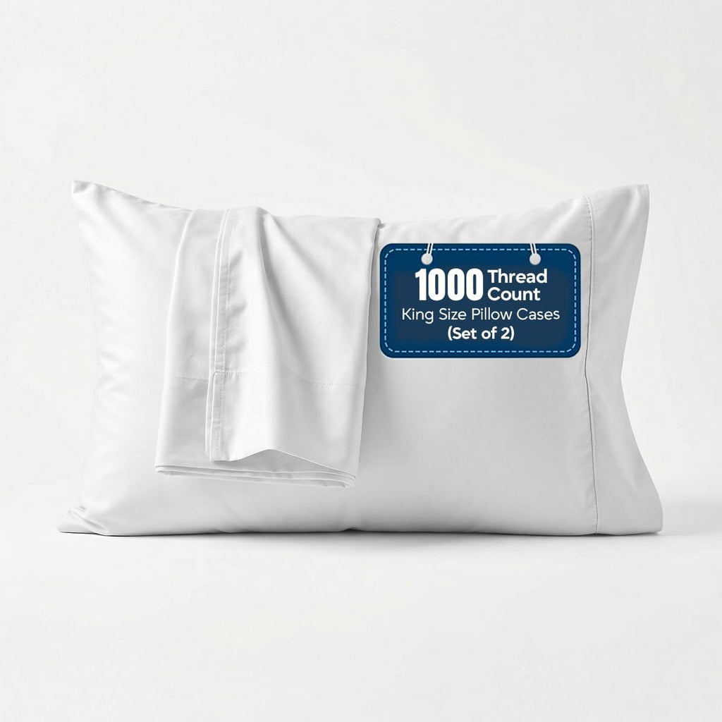 1000 TC Pillowcases Set of 2 100% Egyptian Cotton Pillow Cases with Long Staple Cotton & Sateen Weave, Silky Soft Hotel Like Bed Pillow…