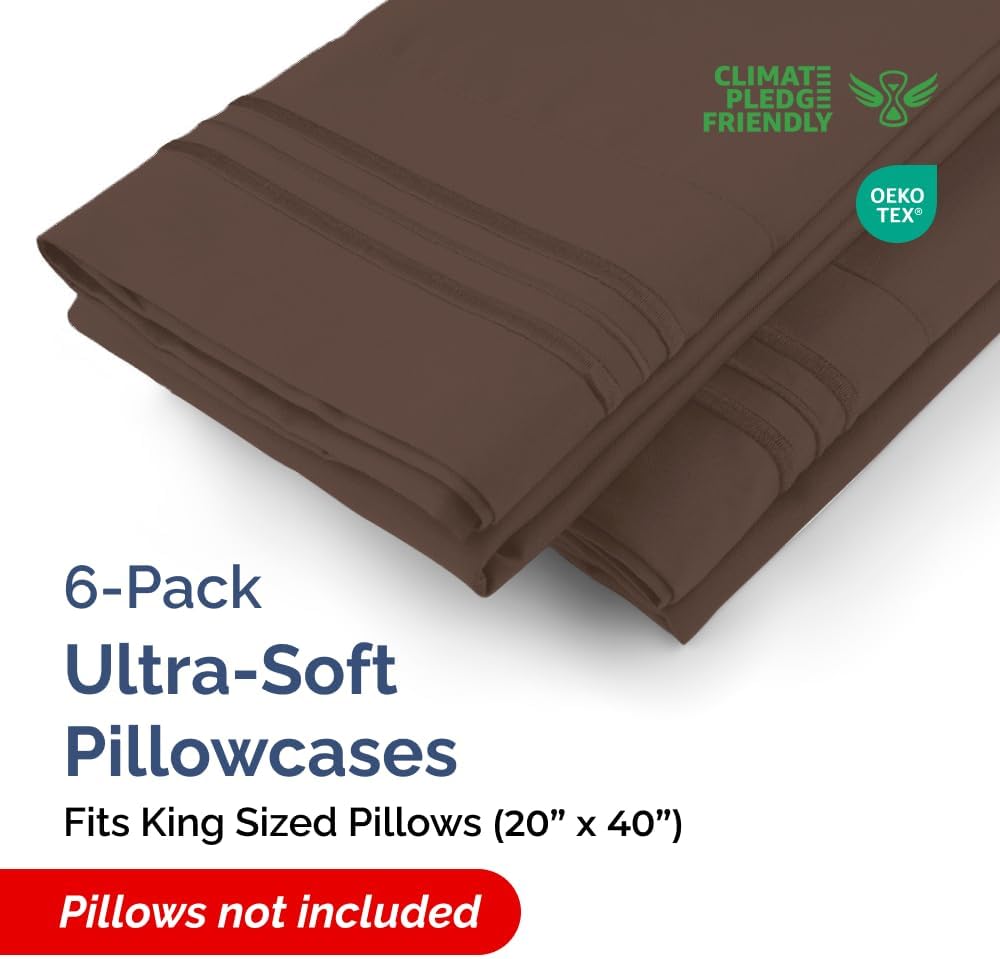 CGKUnlimited King Pillow Cases Set of 6 - Ultra Soft Hotel Quality Pillowcase Covers - Comfy & Wrinkle Free - Shrink, Stain and Fade Resist…