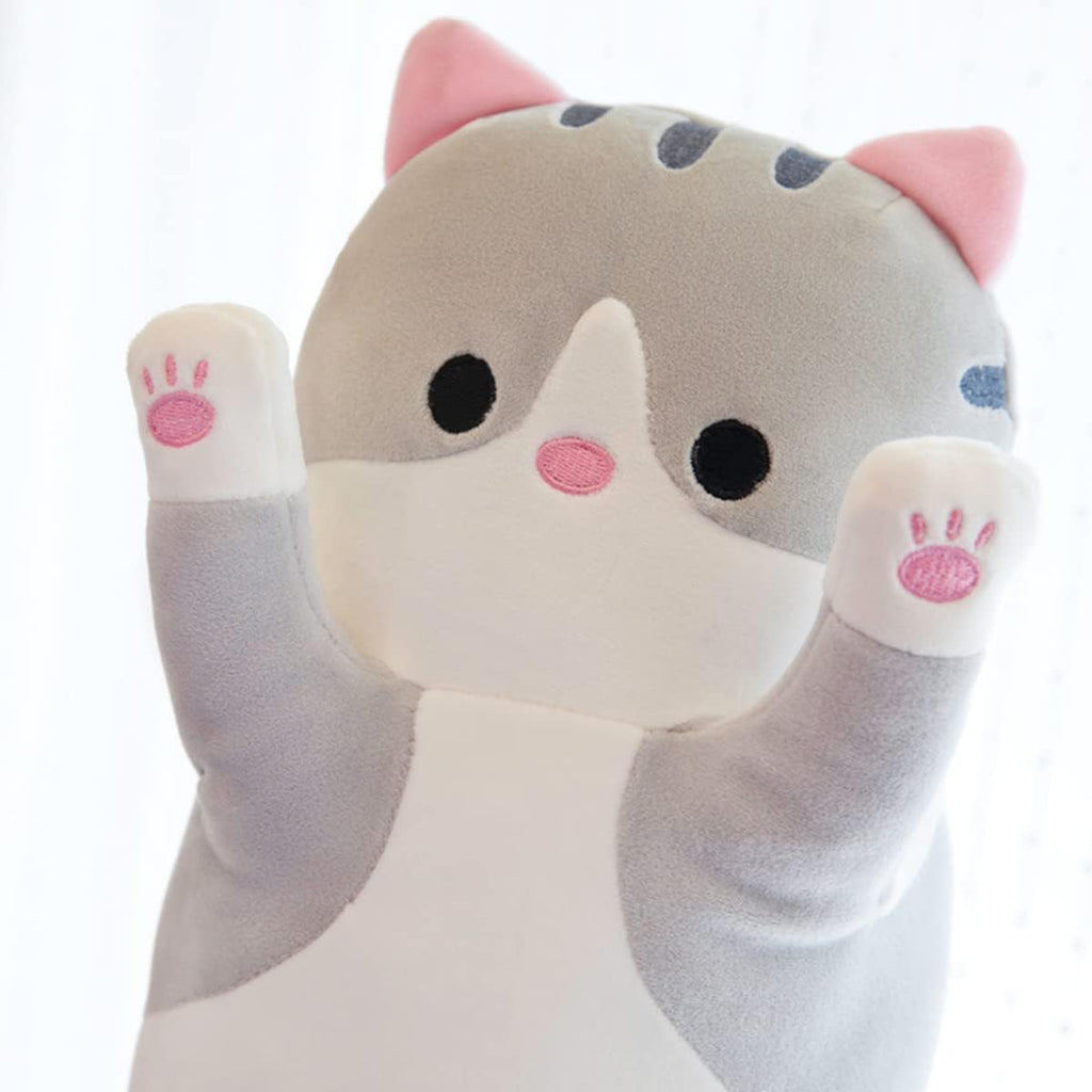 Rexinc Jumbo Plush Pillow - Gray Cat Toy, Soft Long Body Pillow, Cute Cartoon Cat Stuffed Animal, Gift for Girls & Boys