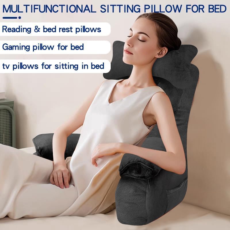 YDCEULARDOH Reading Pillow for Bed Adult – Large Bed Pillow with Arms, Supportive Back Pillow for Sitting Up in Bed for Reading, Watching…