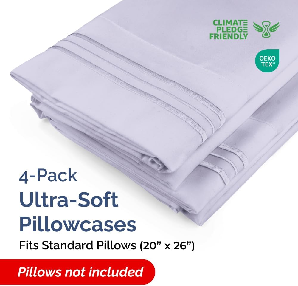 Standard Pillow Cases Set of 4 - Soft Hotel Quality Pillowcase Covers - Comfy Bedding for Women, Men, Kids & Teens - Machine Washable…