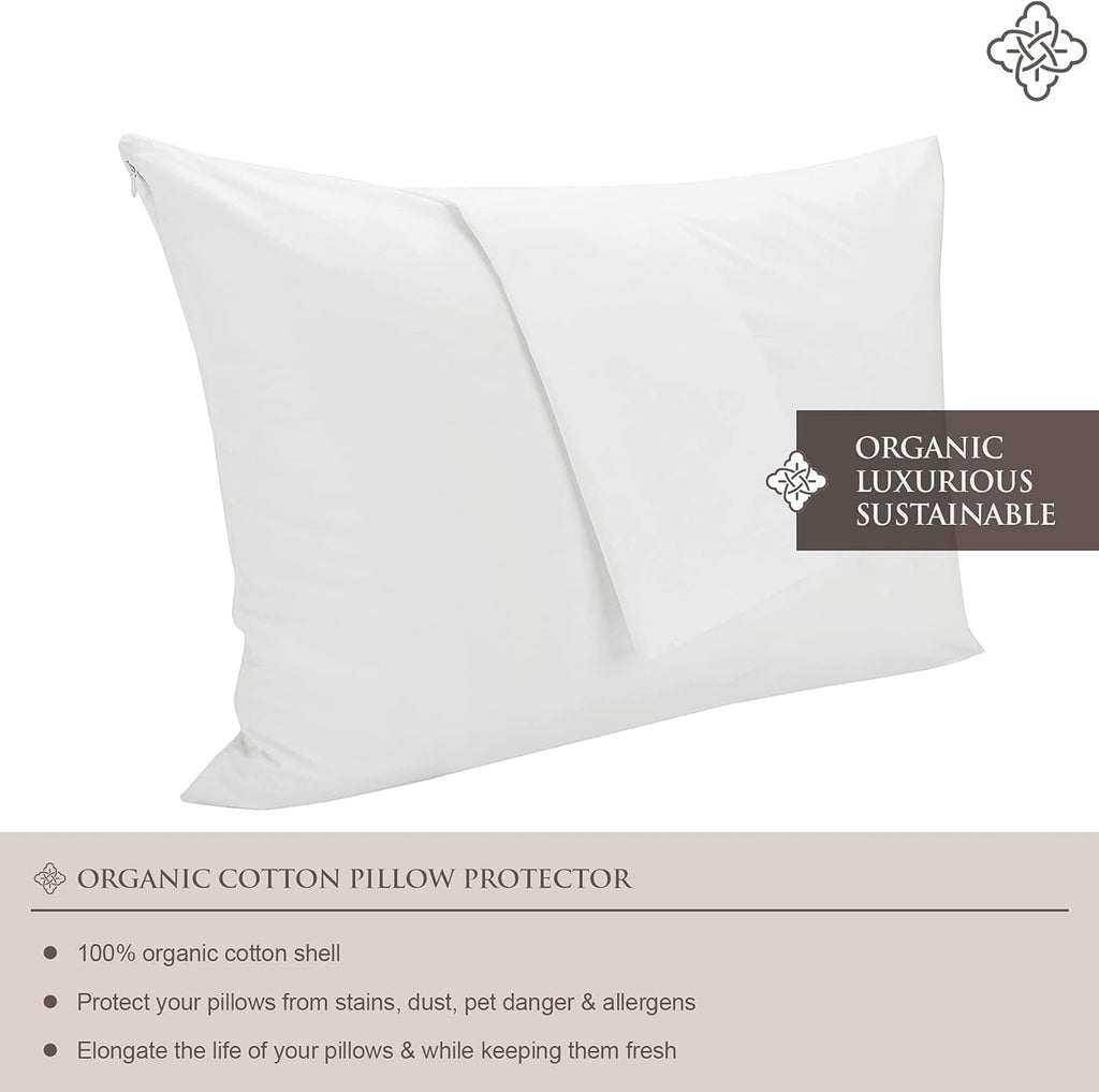 Bioweaves 100% Organic Cotton Breathable Pillow Protectors GOTS Certified with Zipped Closure – Youth - 16” x 22”, 2-Pack