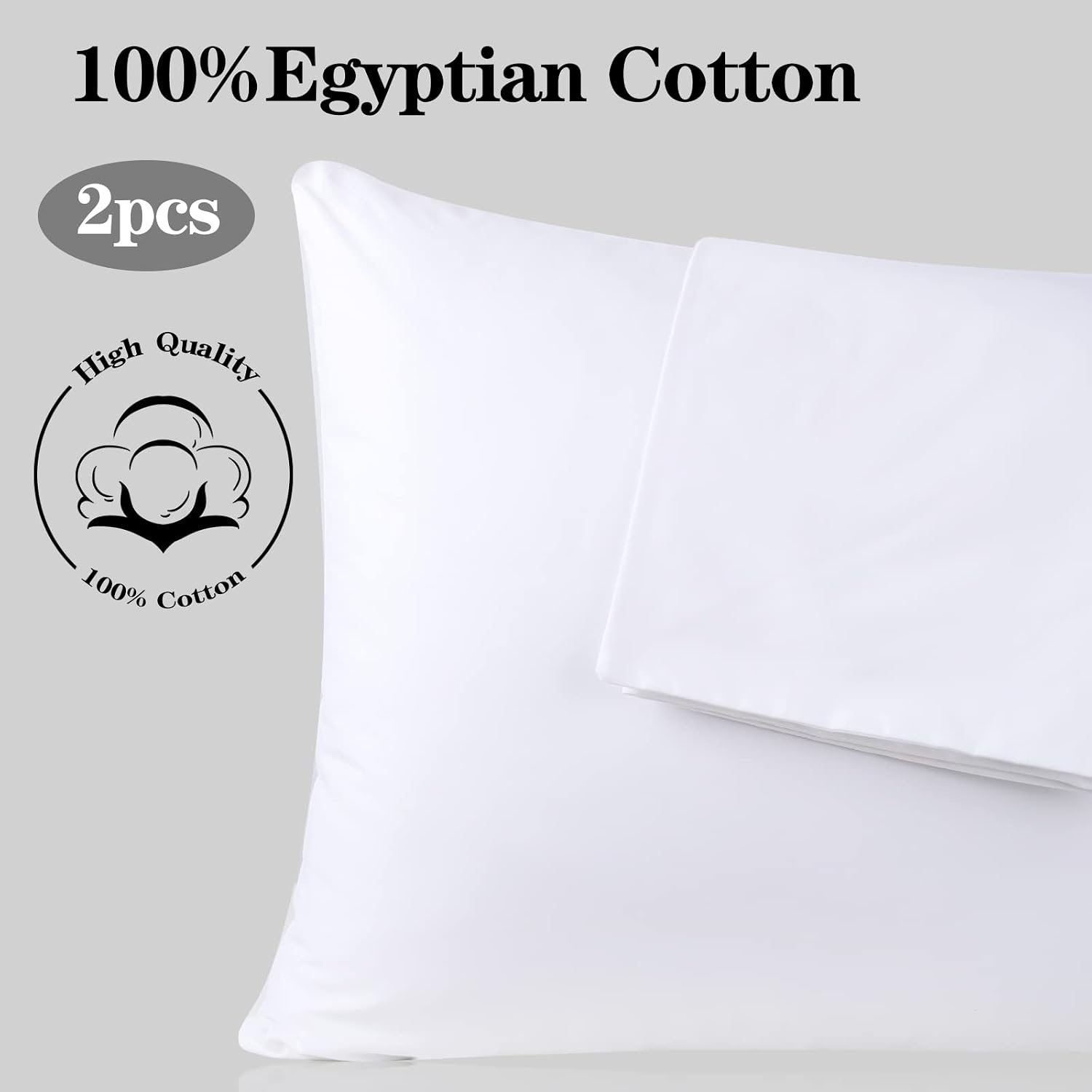 ShunjieHome 100% Egyptian Cotton Pillow Protectors Set of 2, 600 Thread Count Standard Size Bed Pillow Cases with Zipper, Sateen Weave Cool…
