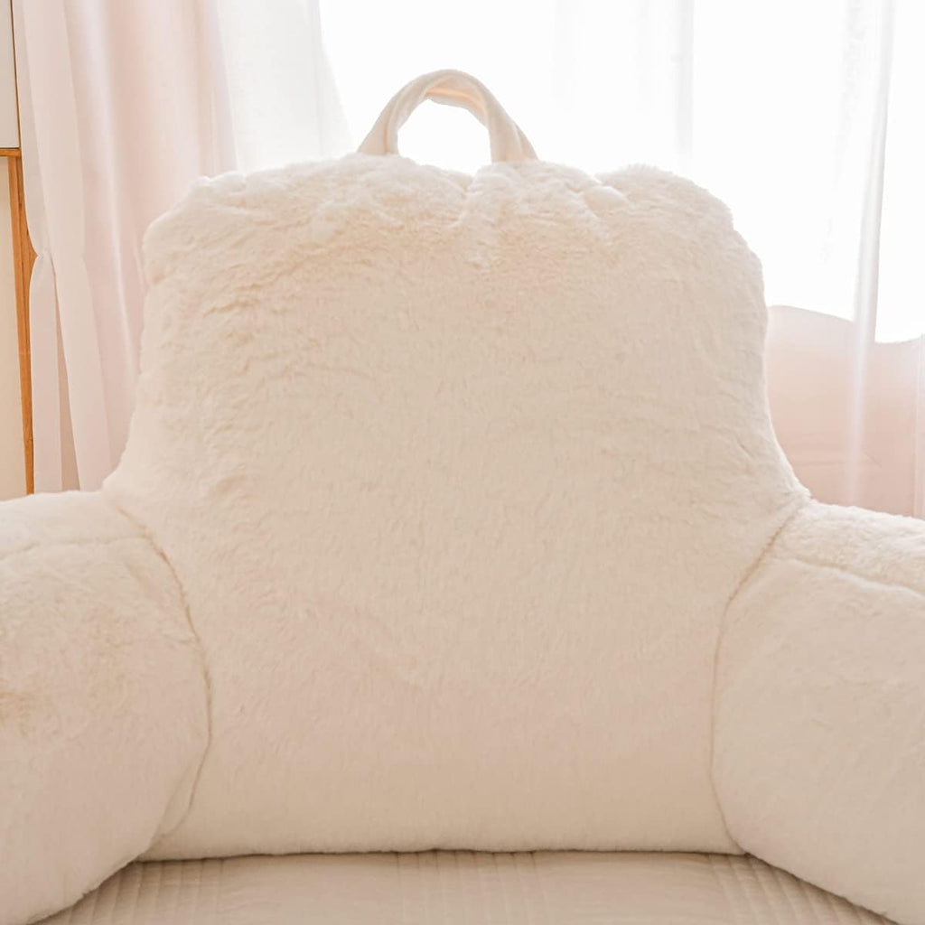 Ntbed Faux Fur Reading Pillow Large Adult Teens Back Rest Pillow with Arms, Bedrest Pillow for Sitting Up in Bed (Ivory, Large) 6 inches Whi…
