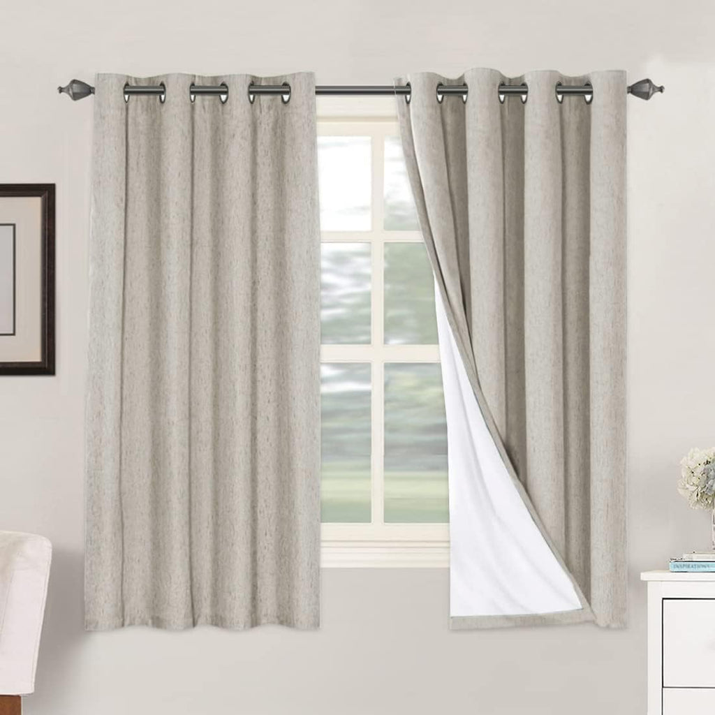 H.VERSAILTEX Linen Blackout Curtains 63 Inches Long 100% Absolutely Blackout Thermal Insulated Textured Linen Look Curtain Draperies…