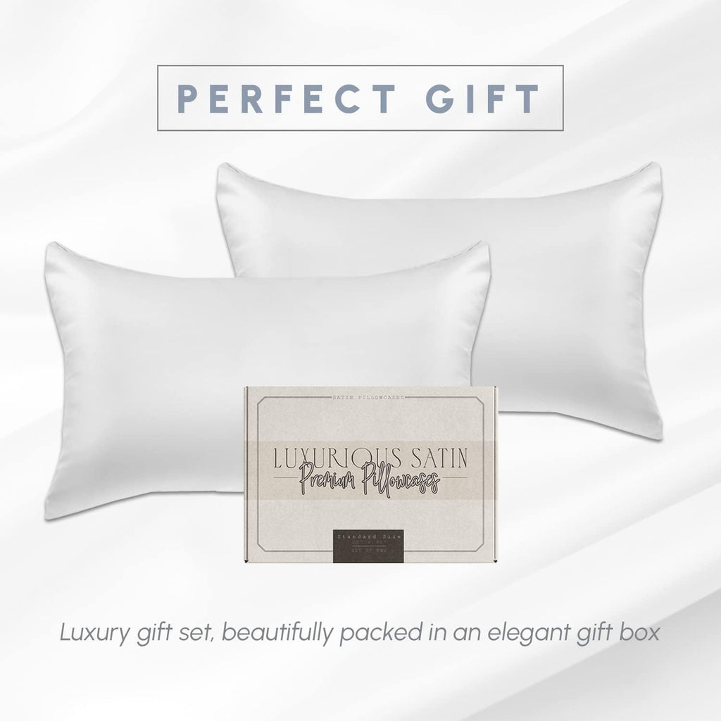 Elegantcomfort Elegant Comfort 2-Pack King Size 70% Viscose 30% Polyester Cooling Satin Pillowcase Set with Hidden Zipper Closure, White Wh…