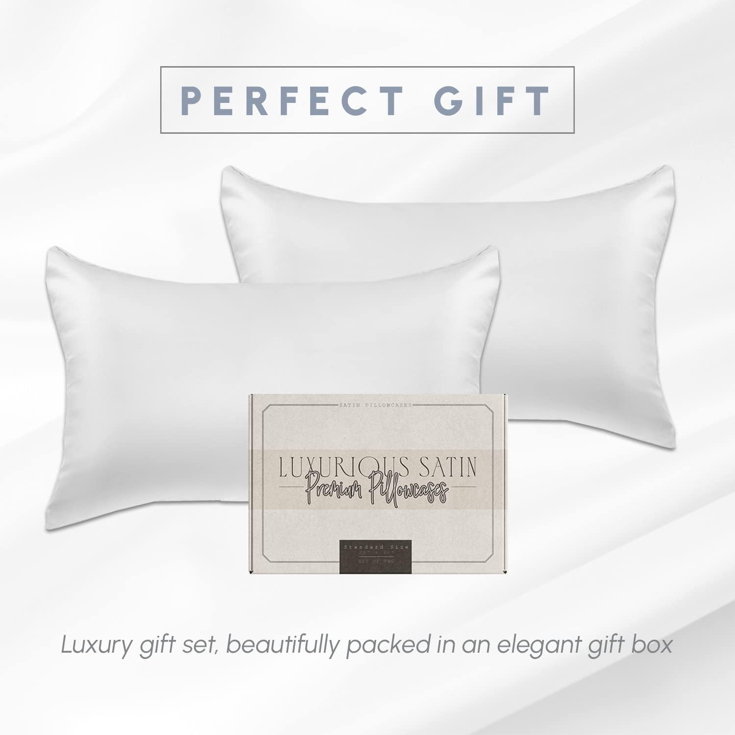 Elegantcomfort Elegant Comfort 2-Pack King Size 70% Viscose 30% Polyester Cooling Satin Pillowcase Set with Hidden Zipper Closure, White Wh…