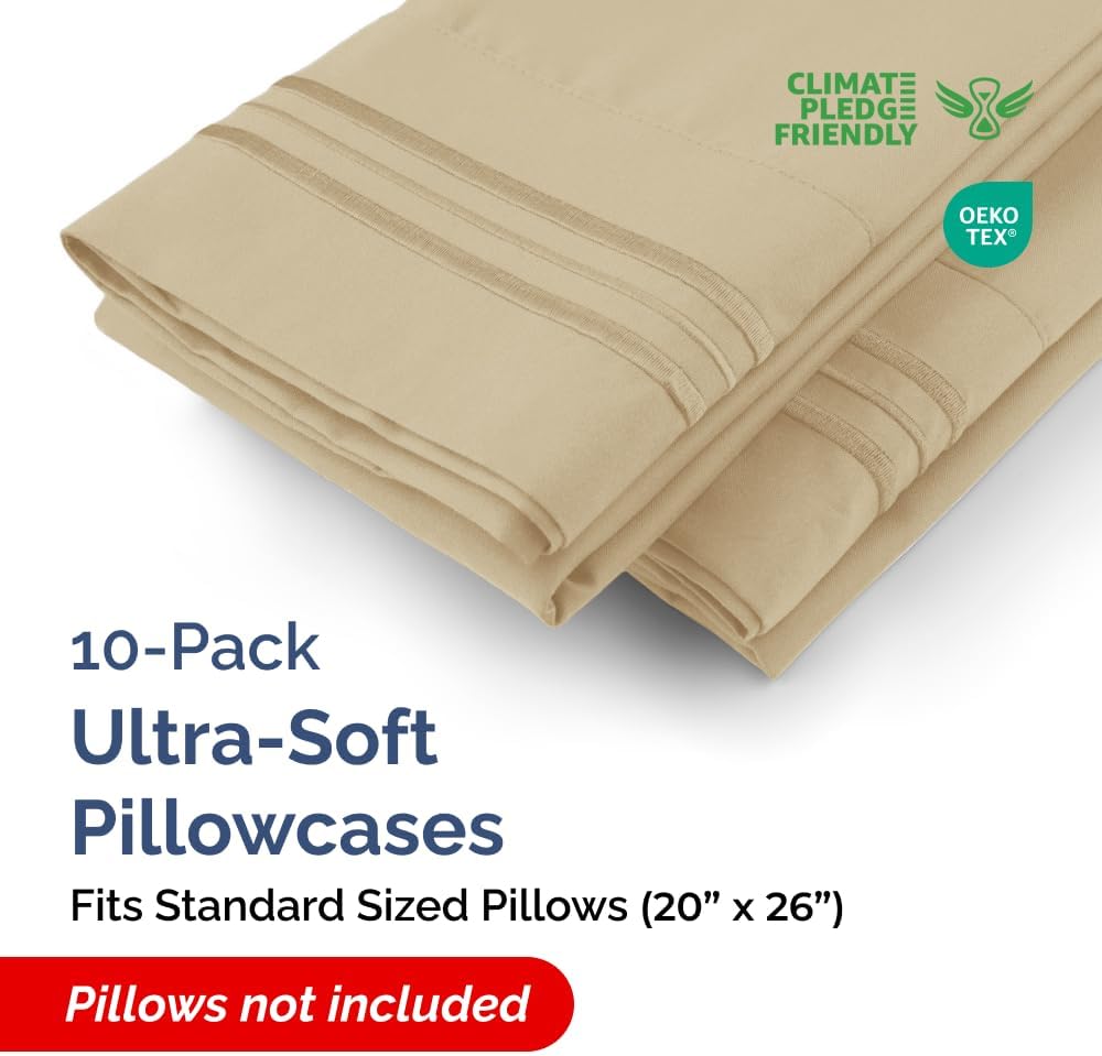 Standard Pillow Cases Set of 10 - Ultra Soft Hotel Quality Pillowcase Covers - Comfy, Cozy & Wrinkle Free - Shrink, Stain and Fade…