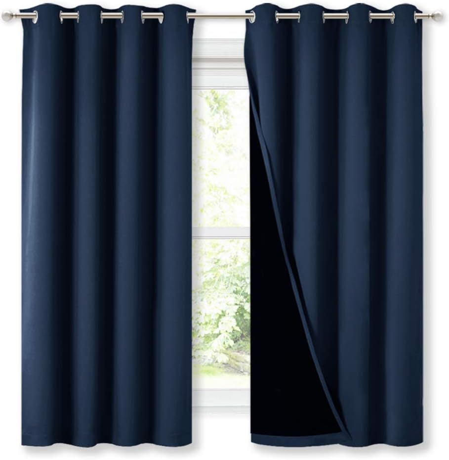 Nicetown 100% Blackout Curtain Panels, Thermal Insulated Black Liner Curtains for Nursery Room, Noise Reducing and Cold Blocking Drapes for…