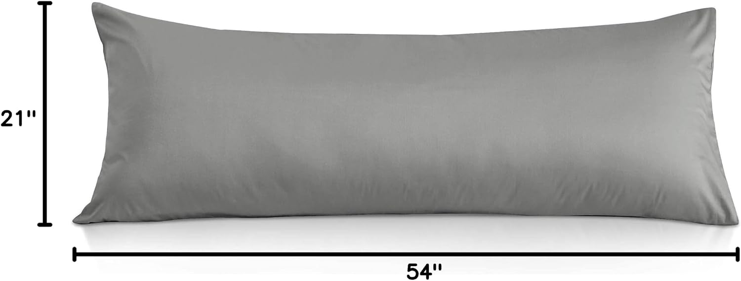 Leeden Body Pillow Cover, 100% Cotton 800 Thread Count 21 * 54 Breathable Long Pillow Protector Case w/No Zipper, Light Grey Cotton Grey