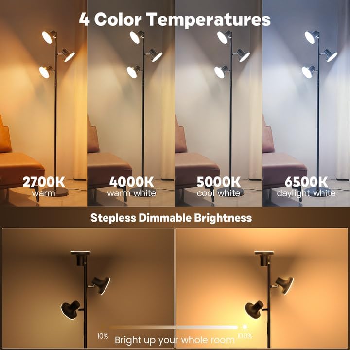 SIBRILLE 36W LED Tree Floor Lamp, Modern Dimmable Standing Lamp with Remote & Touch Control, 4 Color Temperatures, 3 Rotatable LED Light…