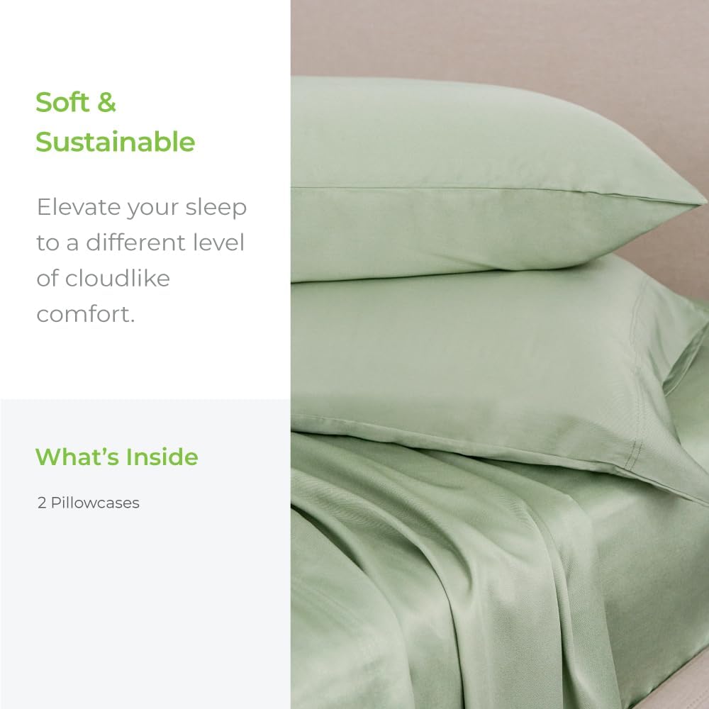 Cariloha Classic 2-Piece Twill Pillowcase Set | Sage | Standard | Viscose Material | Allergy Resistant, Naturally Thermal-Regulating, and…