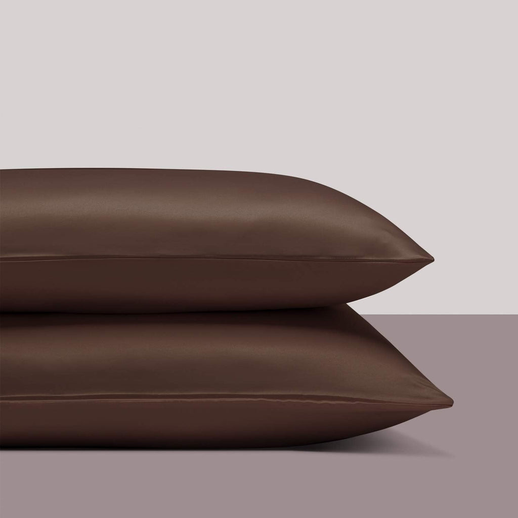 Ntbay Zippered Satin Pillow Cases for Hair and Skin, Luxury Queen Hidden Zipper Pillowcases Set of 2, 20x30 Inches, Dark Brown 30 Inches