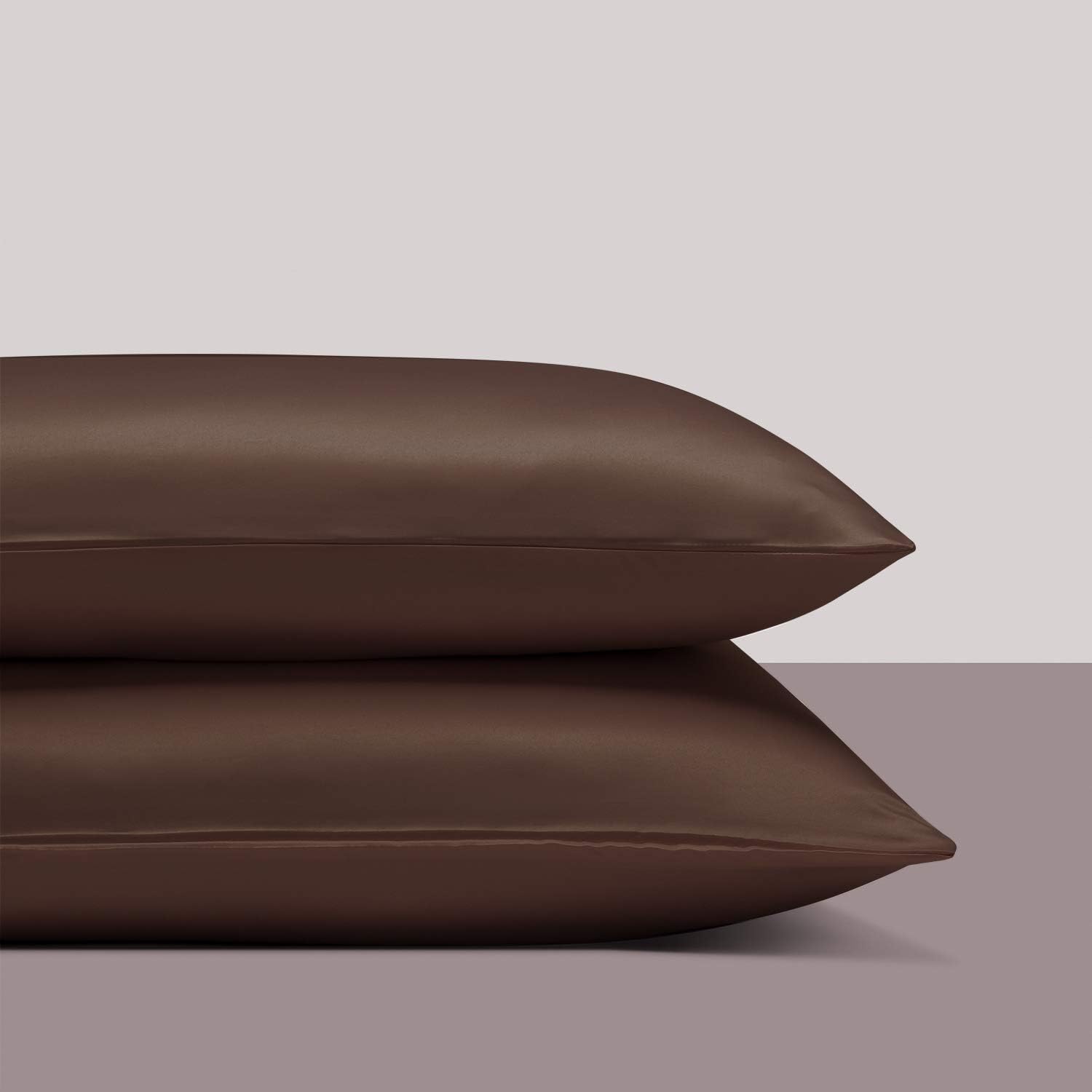 Ntbay Zippered Satin Pillow Cases for Hair and Skin, Luxury Queen Hidden Zipper Pillowcases Set of 2, 20x30 Inches, Dark Brown 30 Inches