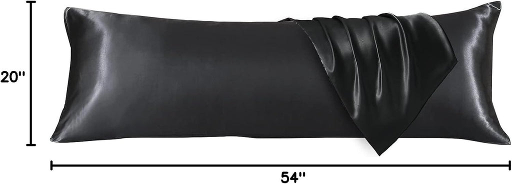 Huxmeyson Body Pillow with Satin Pillowcase, Body Pillow for Adults, Removable Cover, Black (20"x54") Black