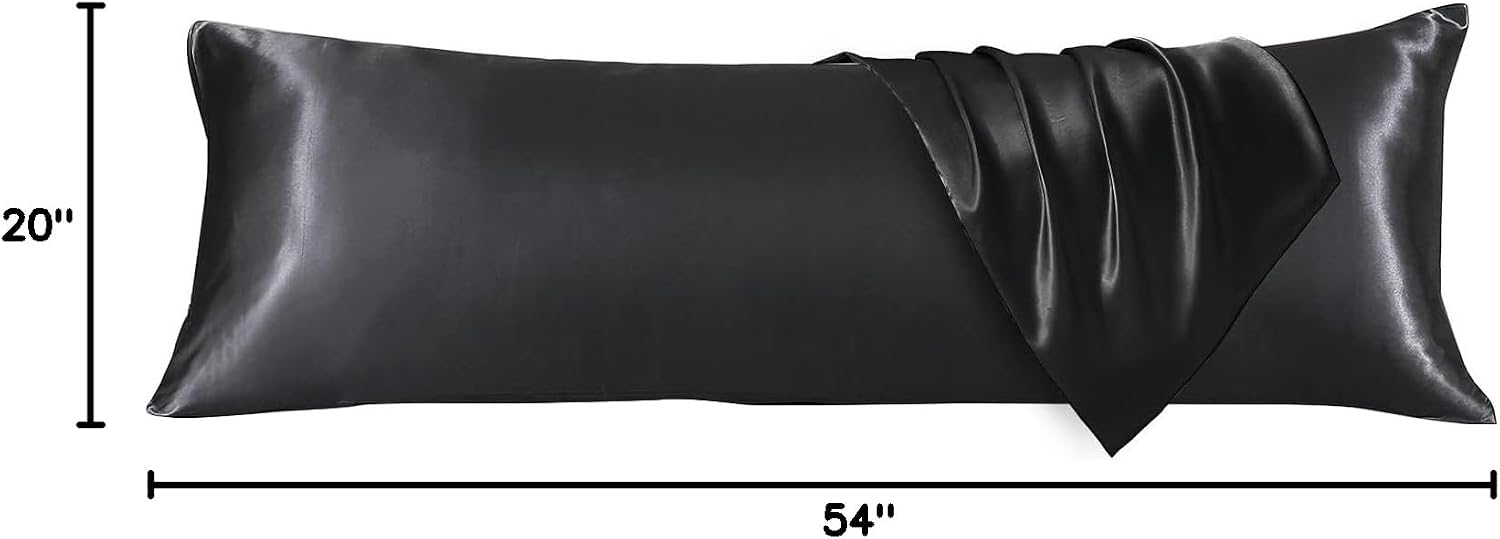 Huxmeyson Body Pillow with Satin Pillowcase, Body Pillow for Adults, Removable Cover, Black (20"x54") Black