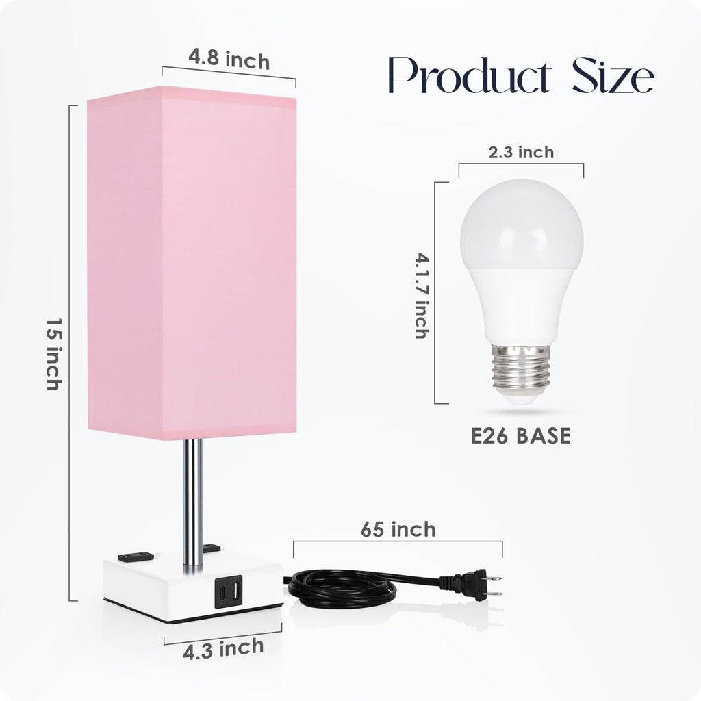Bedside Lamp with USB Ports - Touch Control Table Lamp for Bedroom with USB C+A Charging Ports & AC Outlets, 3 Way Dimmable Nightstand…