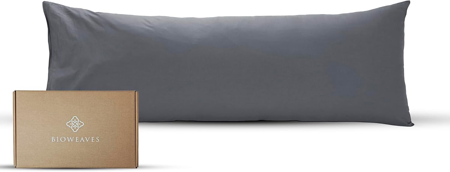 Bioweaves 100% Organic Washed Cotton Percale Weave Body Pillow Cover GOTS Certified Body Pillow Pillowcase – 21” x 54”, Castle Rock Cotton