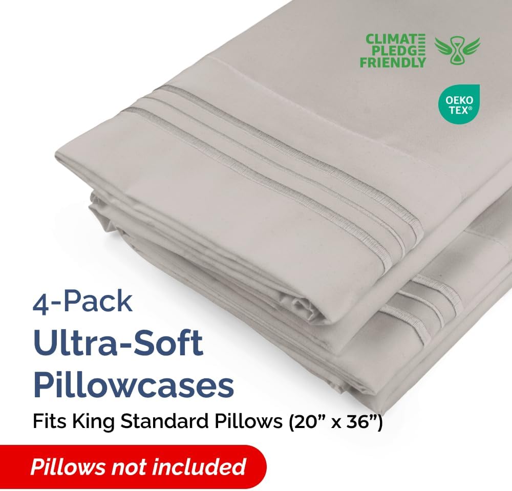 King Standard Pillow Cases Set of 4 - Soft Hotel Quality Pillowcase Covers - Comfy Bedding for Women, Men, Kids & Teens - Machine…