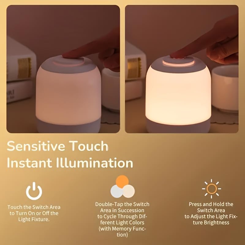 Touch Control Night Light, 3 Brightness Adjustable LED Bedside Lamp, Portable Table Lamp, Best Gift for Men Women Teens Kids Children…