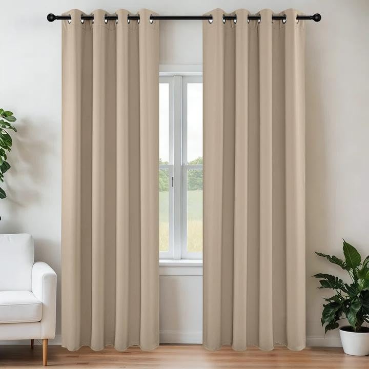 Joydeco Beige Curtains 95 Inches Long 2 Panels Set, Thermal Insulated Long Curtains& Drapes 2 Burg, Room Darkening Grommet Drapes for Livin…