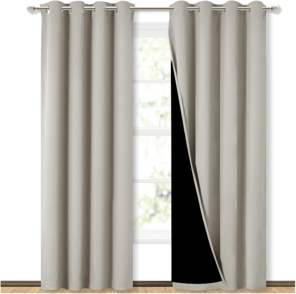 Nicetown 100% Blackout Window 84in Curtain Panels, Cold and Light Blocking Drapes with Black Liner (Natural, 2 Pieces, 52 “ Wide per Panel)…