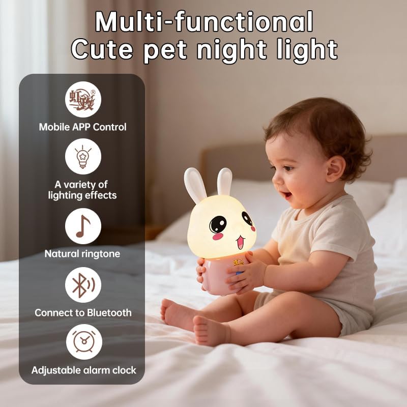 wapentake Cute Bunny Night Light for Kids, 16 Colors Changing Baby Night Light with Bluetooth Speaker & Music, APP Control Rechargeable…
