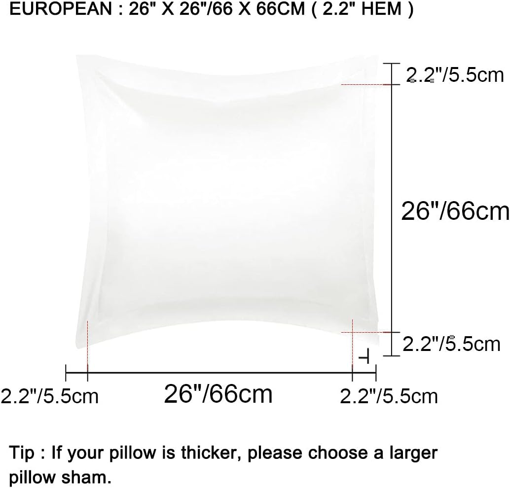 PiccoCasa 2 Pack Satin Pillowcase for Hair and Skin, Euro Sham Pillow Covers Soft Silky Oxford Pillow Cases with Envelope Closure European(…