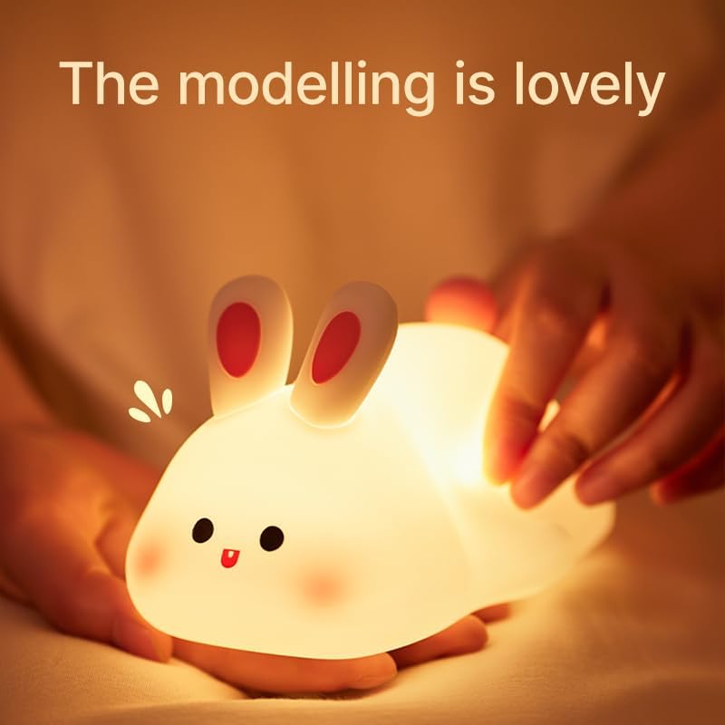 Squishy Bunny Night Light, Cute Easter Rabbit, Bunny Lamp, Led Big Face Rabbit Decor, Novelty Gifts, Dimmable Rechargeable Light up…