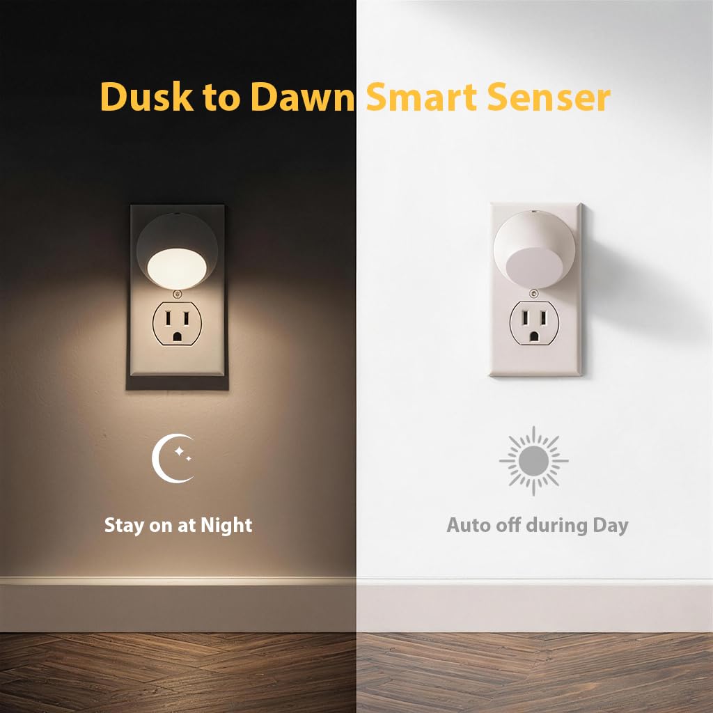 Mini LED Night Light Plug-in Smart Sensor Directional Lamp with 360° Rotating Head Auto Dusk to Dawn Lighting Energy Saving Pet Friendly…