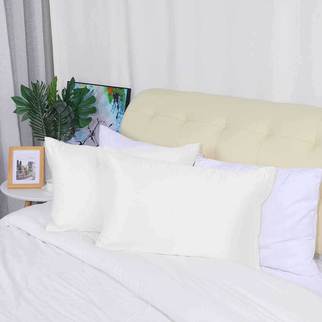 uxcell Queen Satin Pillowcase with Zipper, Super Soft and Luxury, Silky Pillow Cases Covers Set of 2, 21"x31", Snow White