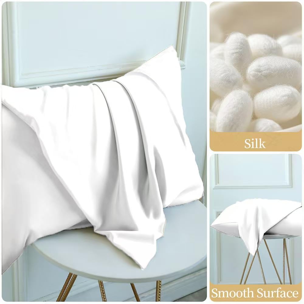 2 Pack Mulberry Silk Pillowcase for Hair and Skin Standard Size, Silk Pillowcase 20"X 26" with Hidden Soft Breathable Smooth Cooling…
