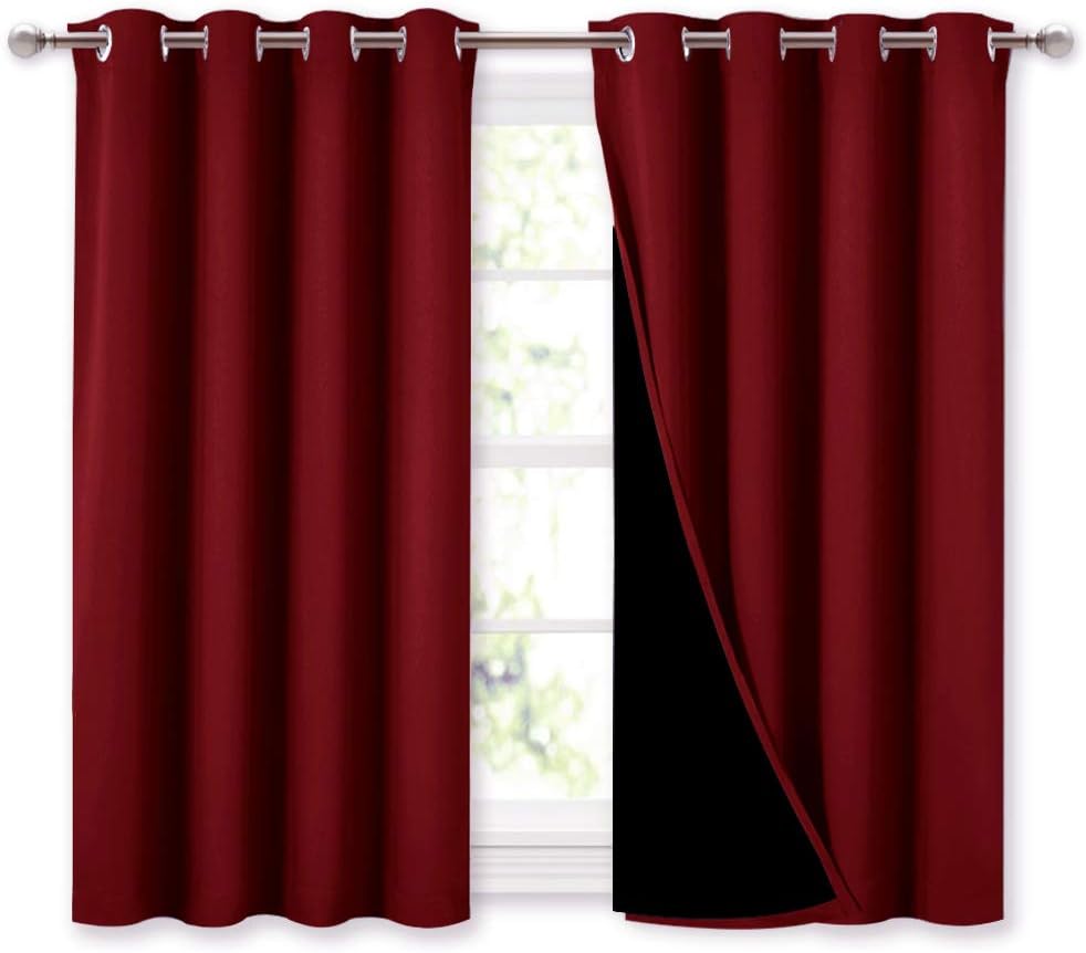 Nicetown Kitchen Full Blackout Curtain Panels, Super Thick and Soft Insulated Window Covers, 100% Blackout Draperies with Black Backing for…