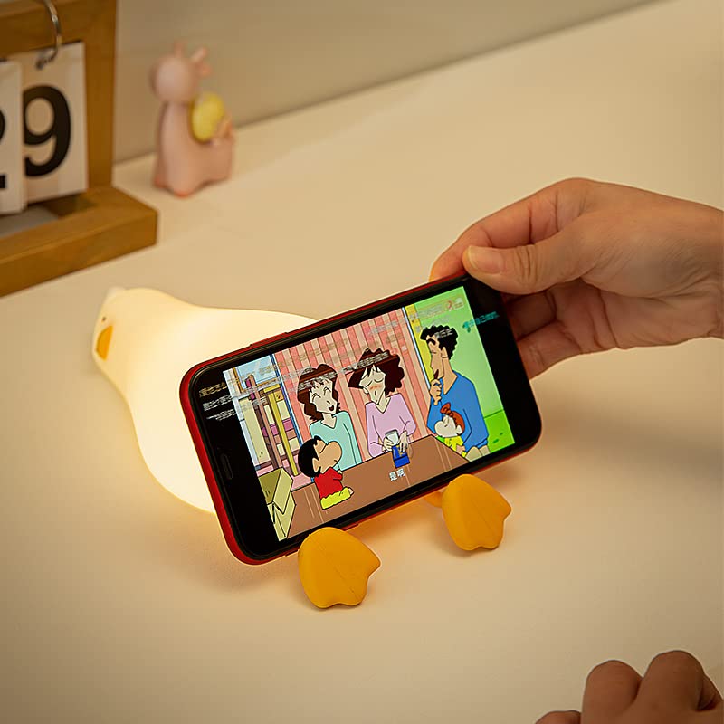 Cute Lying Flat Duck Night Light, 3 Level Dimmable Nursery Nightlight, Kawaii Lamps Squishy Silicone Light Up Duck, Rechargeable Touch…