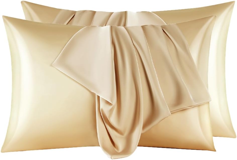 2 Pack Mulberry Silk Pillow Cases Standard Size with Hidden Zipper, Ultra Smooth and Soft Breathable Cooling Silk Satin Pillowcase for…