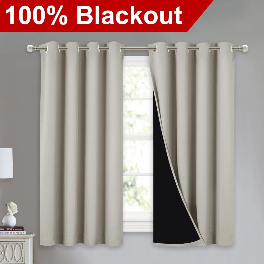 Nicetown 100% Blackout Curtains 54 inches Long, Double-Deck Completely Blackout Window Treatment Thermal Insulated Lined Drapes for Small W…