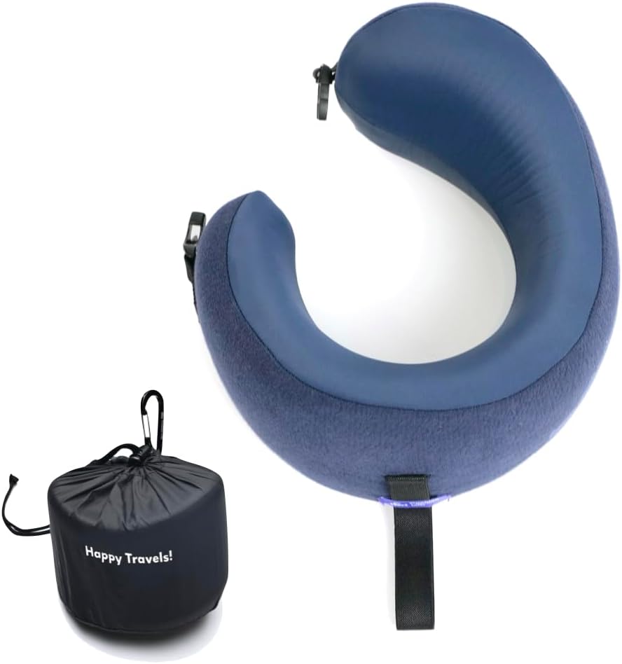 Cushionlab C CUSHION LAB Travel Pillow, Award-Winning Patented Ergonomic Design for Chin & Neck Support Memory Foam Neck Pillow, Compact Ai…