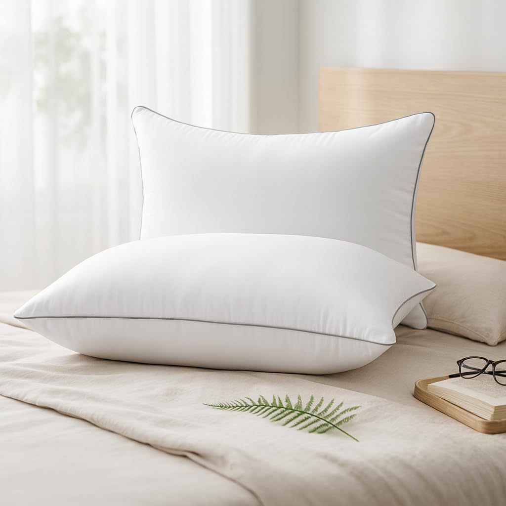 Huxmeyson Pillows Standard Size Set of 2, Luxury Hotel Bed Pillows Set with Down Alternative Filling for Side and Back Sleepers 2 Pack White