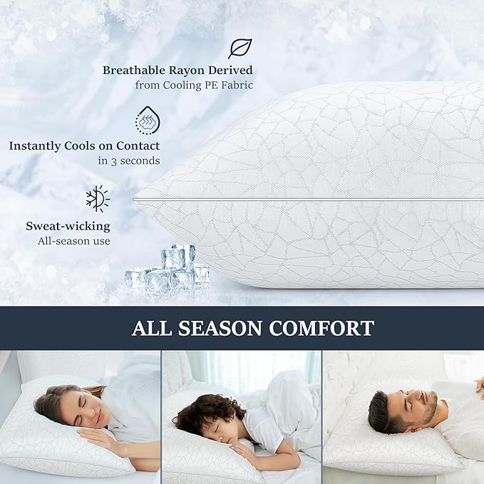 COZSINOOR Bed Pillows Queen Size - Cooling Breathable Premium Down Alternative Pillows Set of 2 for Side, Back, and Stomach Sleepers…