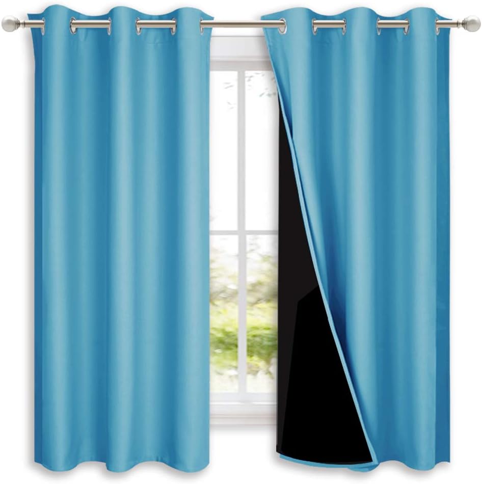Nicetown 100% Blackout Curtains with Black Liners, Thermal Insulated Full Blackout 2-Layer Lined Drapes, Energy Efficiency Window Draperies…