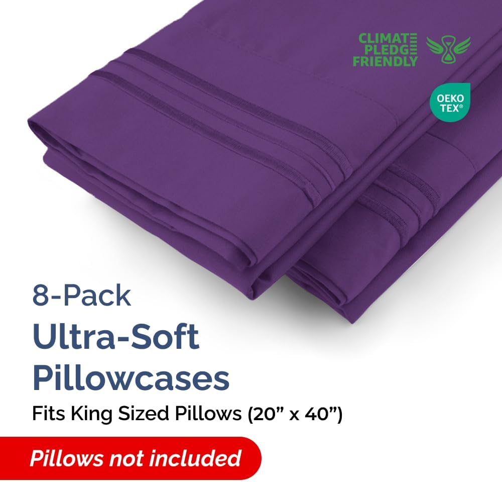 CGKUnlimited King Pillow Cases Set of 8 - Ultra Soft Hotel Quality Pillowcase Covers - Comfy & Wrinkle Free - Shrink, Stain and Fade Resist…