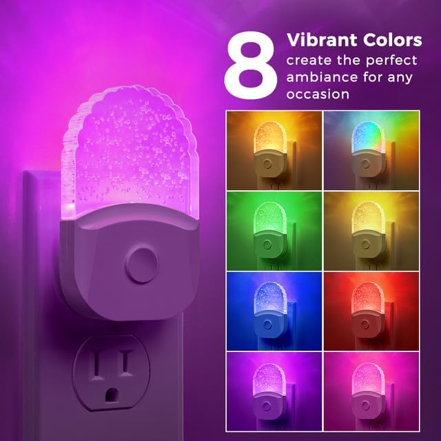 Briignite Night Lights Plug Into Wall, Color Changing Night Light for Kids, RGB LED Night Lamp 2 Pack, Nightlights Plug in with Dusk to…