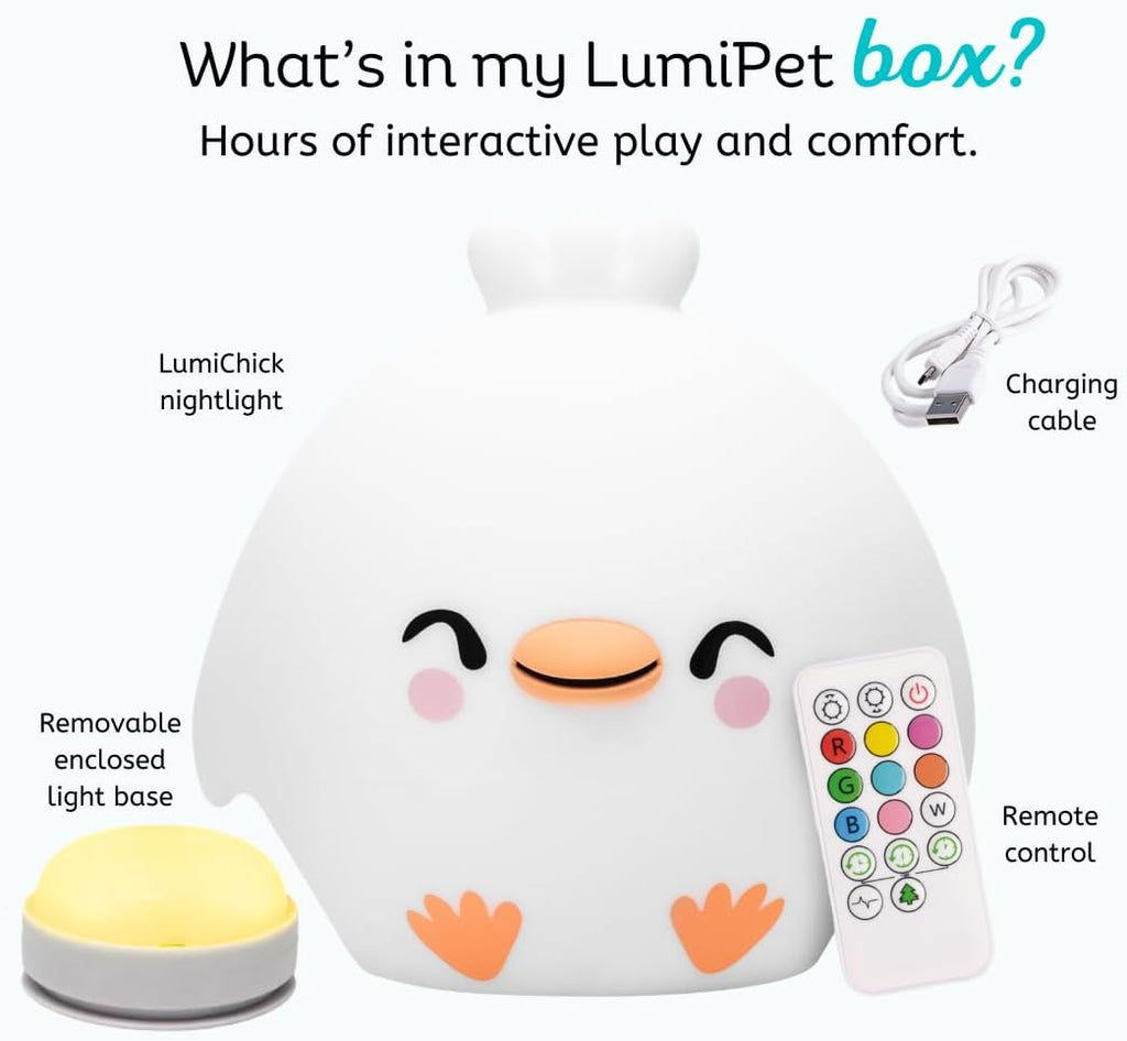 Lumipets Clara the Chick Squishy Silicone Night Light for Kids | Cute Night Light with Remote & Touch Control for Baby & Toddler Bedrooms…